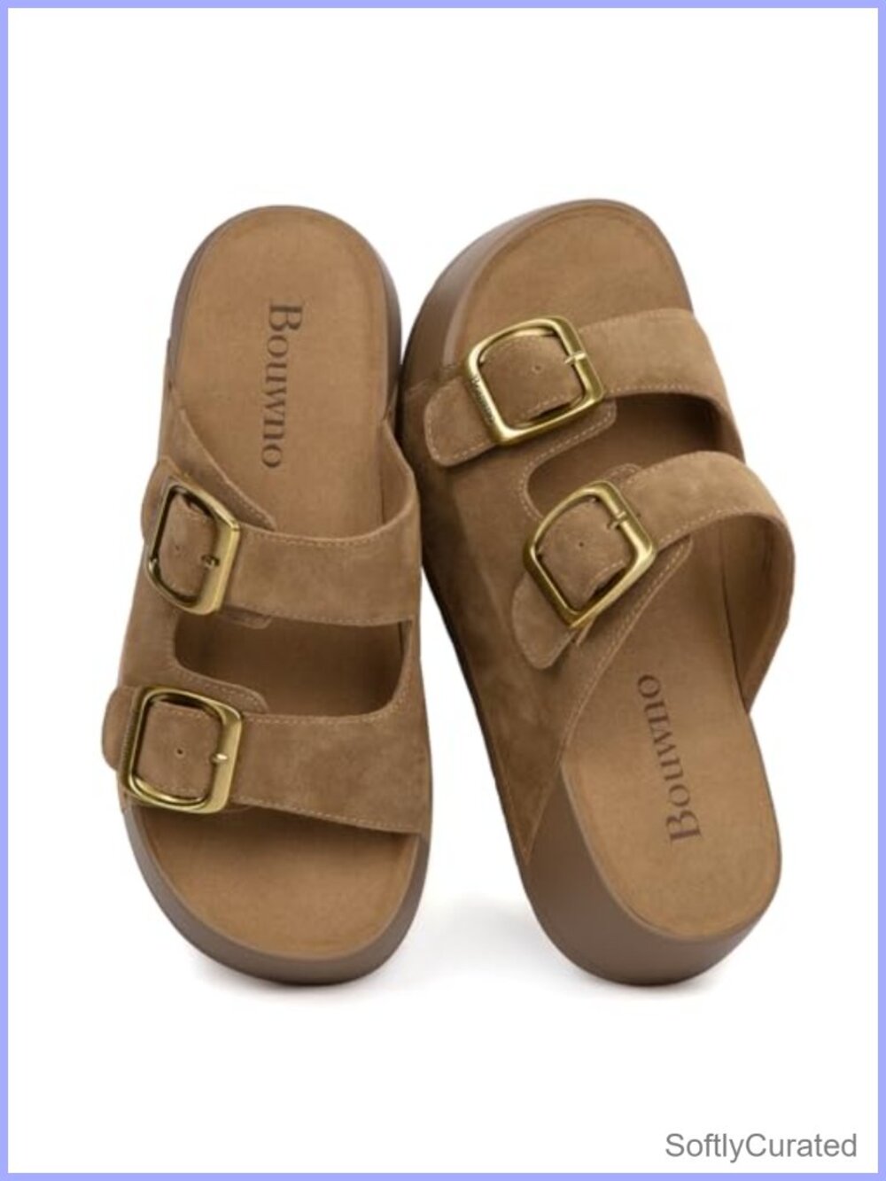 Genuine Leather Platform Slide Sandals Buckle Open Toe Wedge